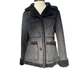 Vintage Y2K MUDD Faux Suede Sherpa Lined Black Baddie Black Blazer Jacket Size S